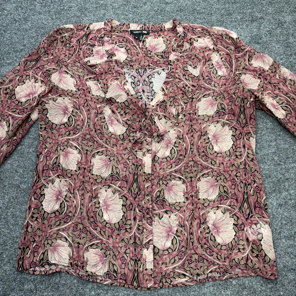 Morris & Co x PAIGE Silk Floral Ruffle Blouse Mauve Art Nouveau Top Medium - Picture 2 of 8